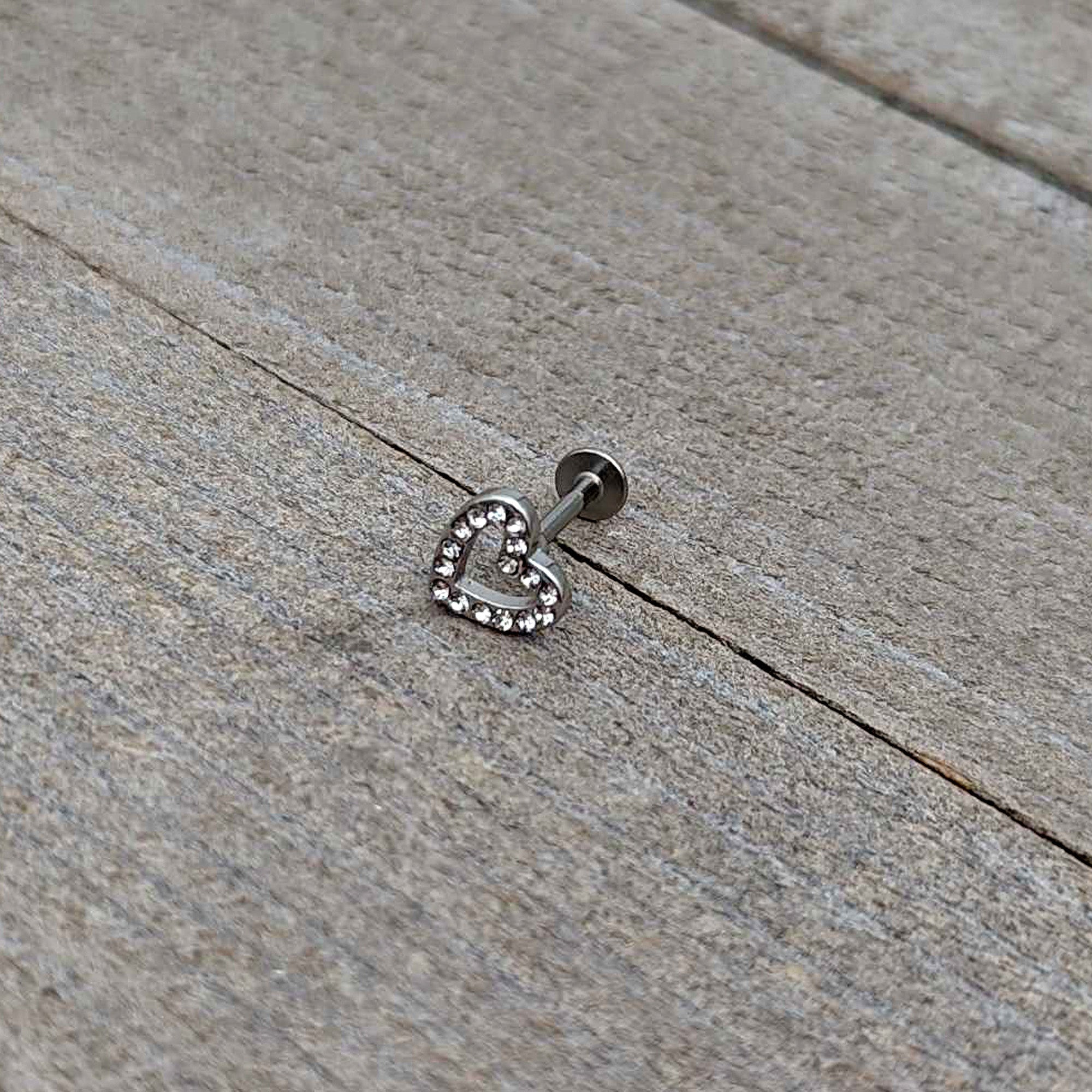 16G 5/16 Clear Gem Open Heart Valentine Labret Monroe Tragus