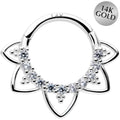 16G 5/16 Clear CZ Gem 14k White Gold Filigree Hinged Segment Ring