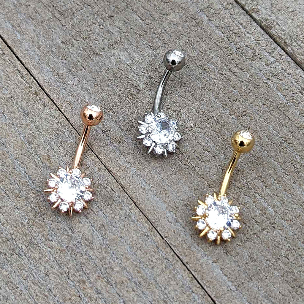 Clear CZ Gem Gold Tone Luxury Sun Splash Belly Ring