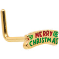 20G 7mm Gold Tone Merry Christmas Inlaid L Shape Nose Ring