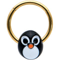 16G 3/8 Gold Tone Round Penguin Face Holiday Hinged Segment Ring