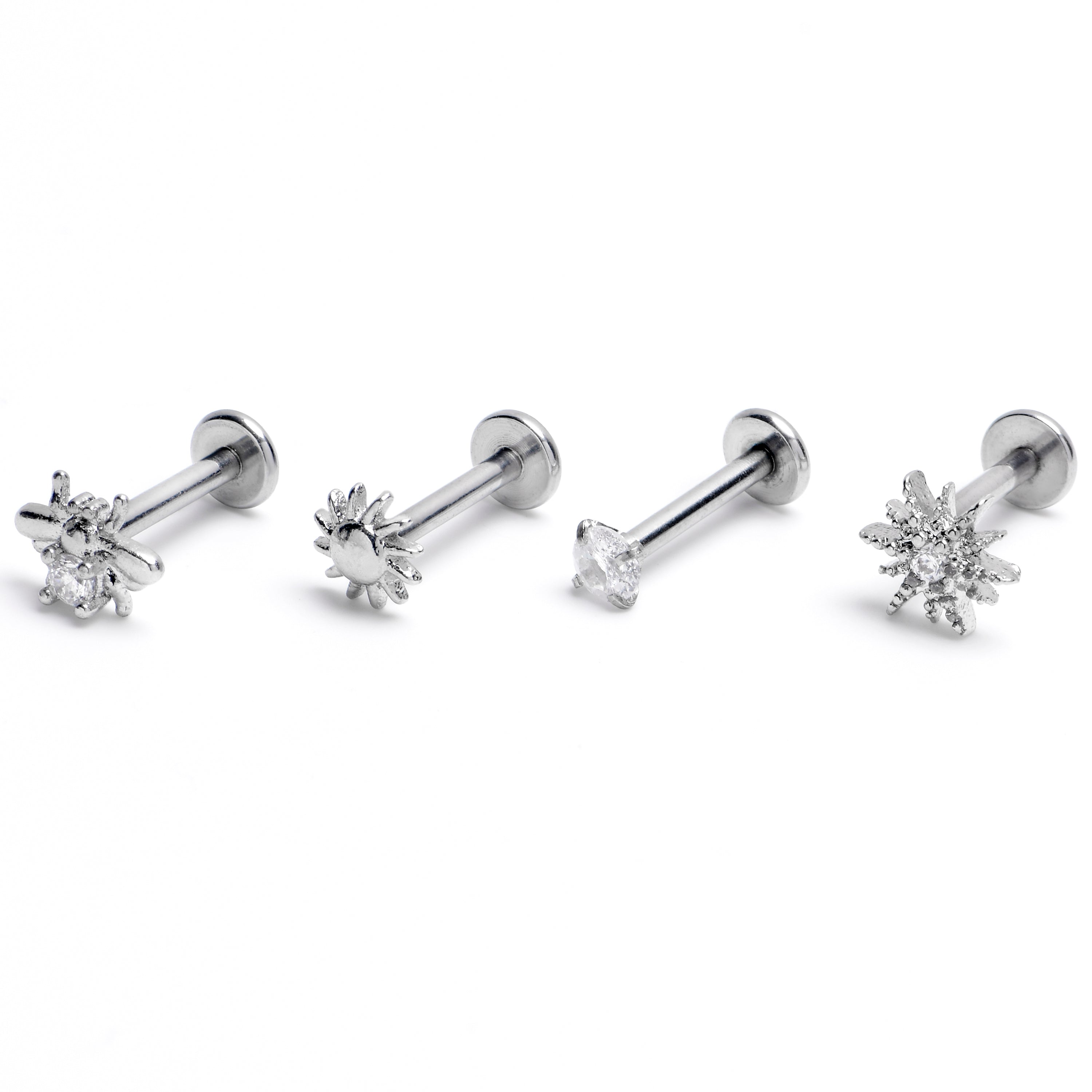 16G 5/16 Clear Gem Insect Sun Labret Monroe Tragus Set of 4