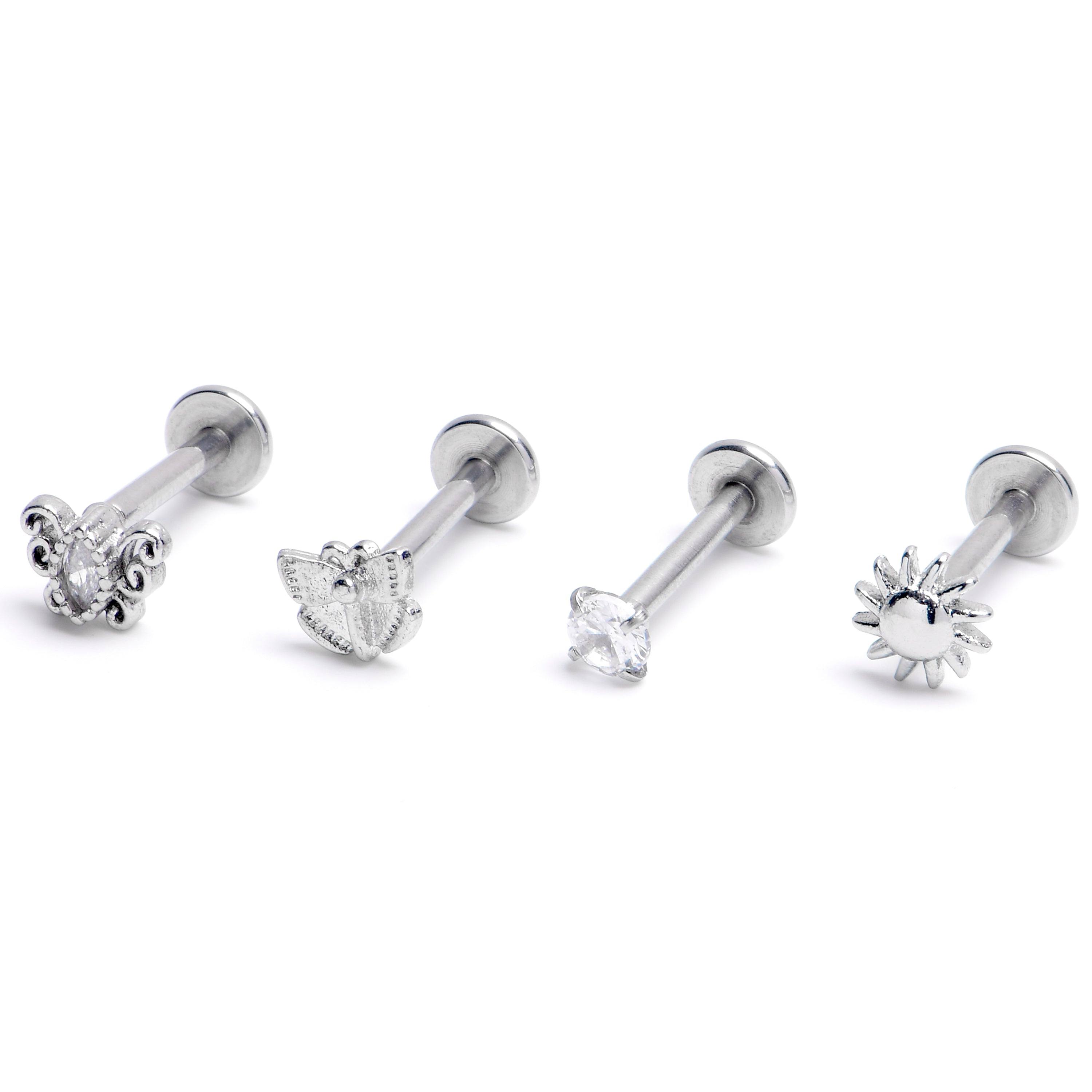 16G 5/16 Clear Gem Butterflies Sun Labret Monroe Tragus Curation Set of 4