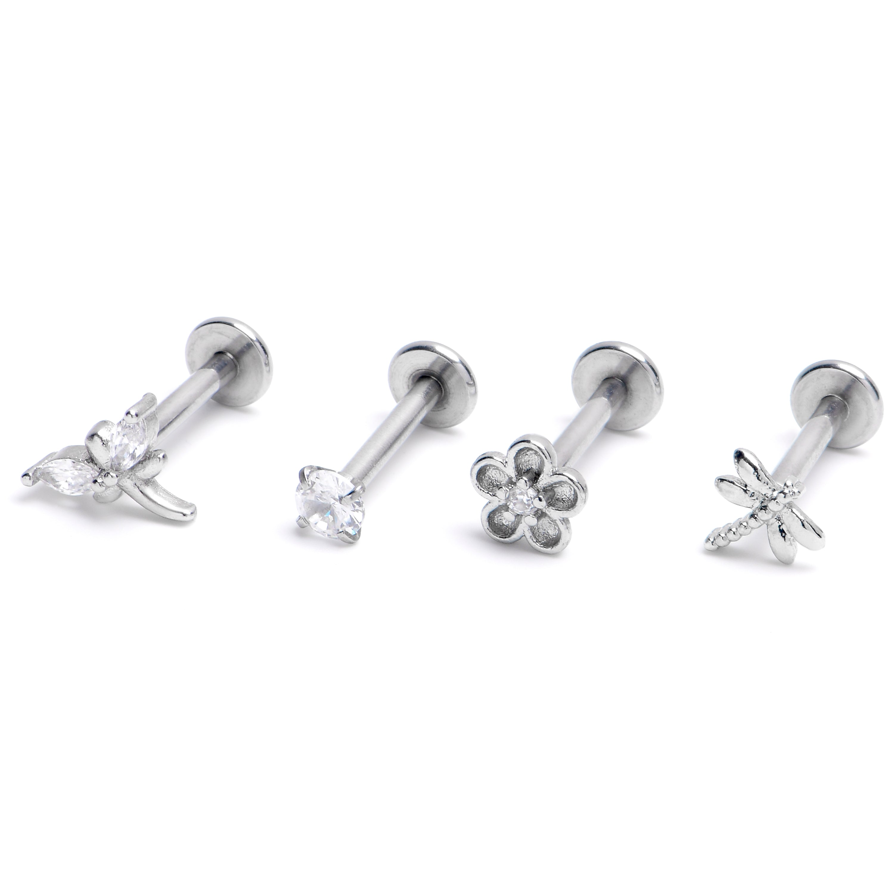 16G 5/16 Clear Gem Dragonflies Sun Labret Monroe Tragus Curation Set of 4