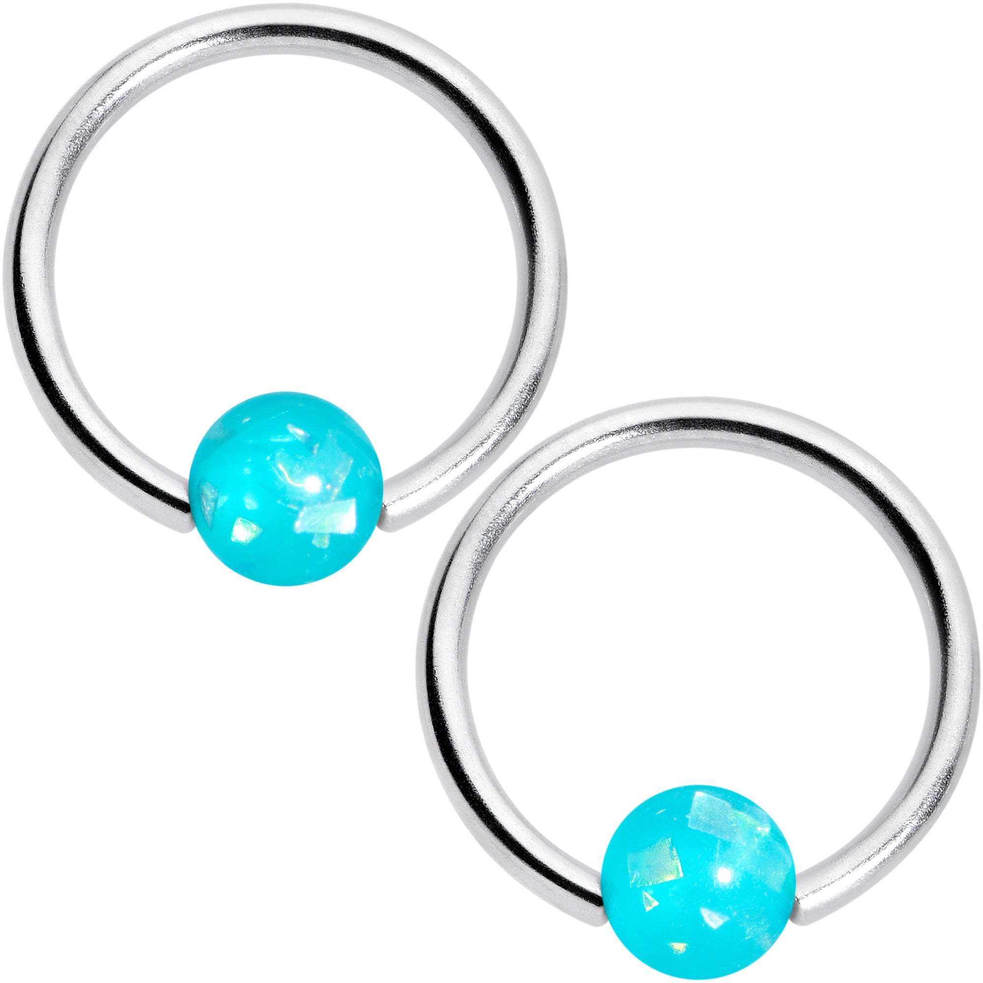 16G 3/8 Teal Faux Opal Horseshoe BCR Captive Ring Set of 4