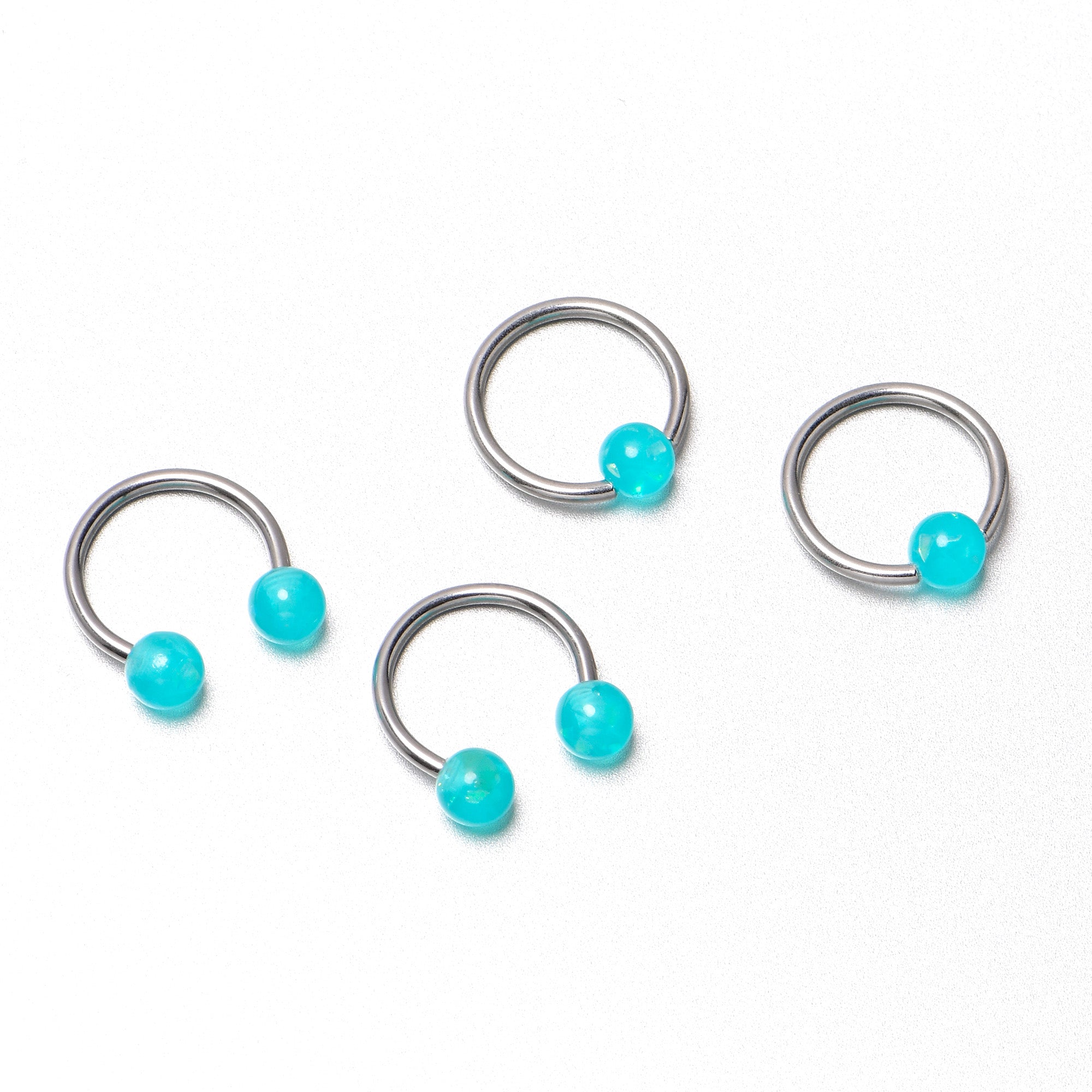 16G 3/8 Teal Faux Opal Horseshoe BCR Captive Ring Set of 4