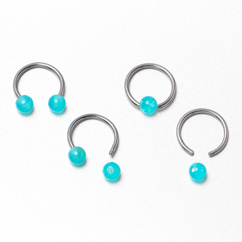 16G 3/8 Teal Faux Opal Horseshoe BCR Captive Ring Set of 4