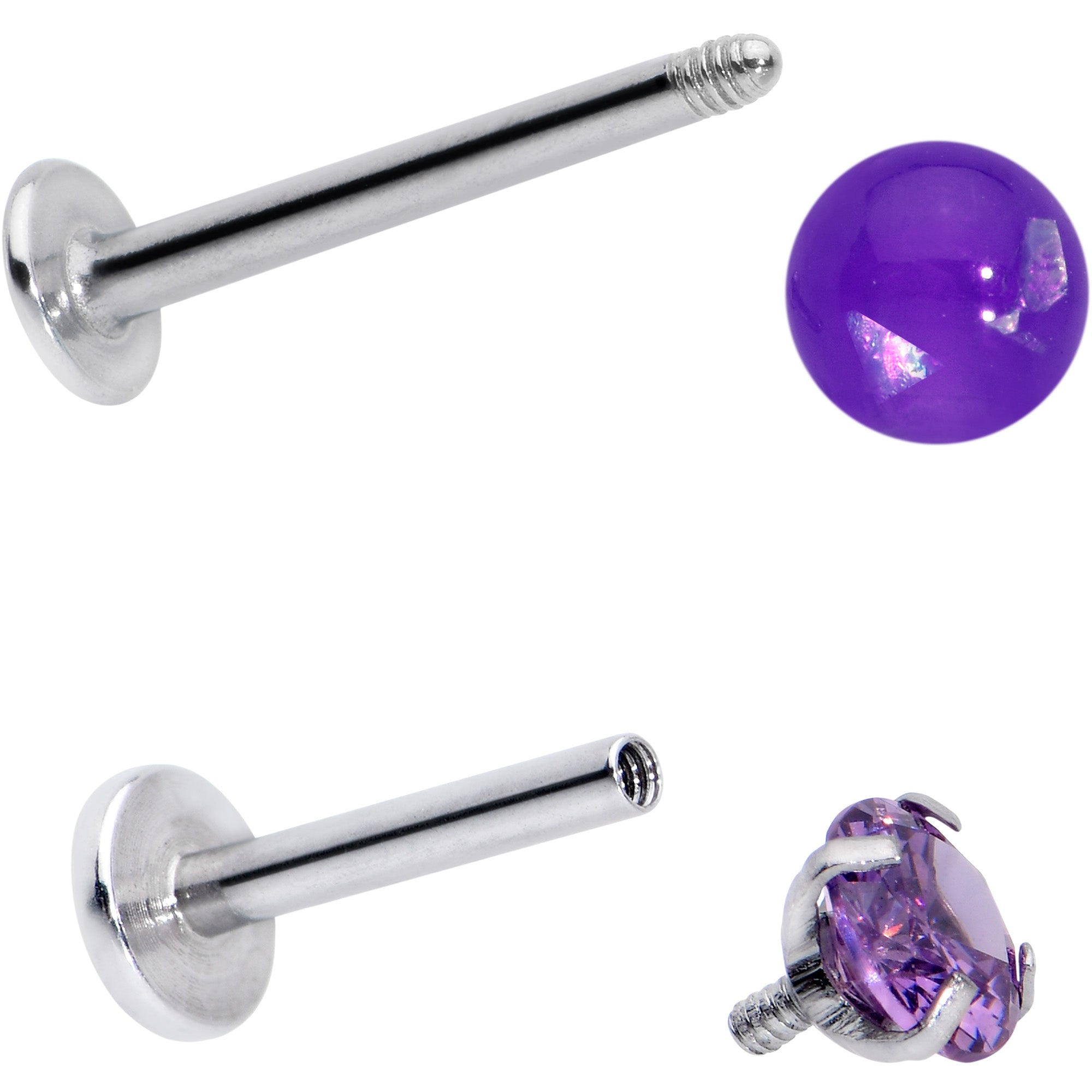 16G 5/16 3/8 Purple Gem Faux Opal Labret Monroe Tragus Set of 4