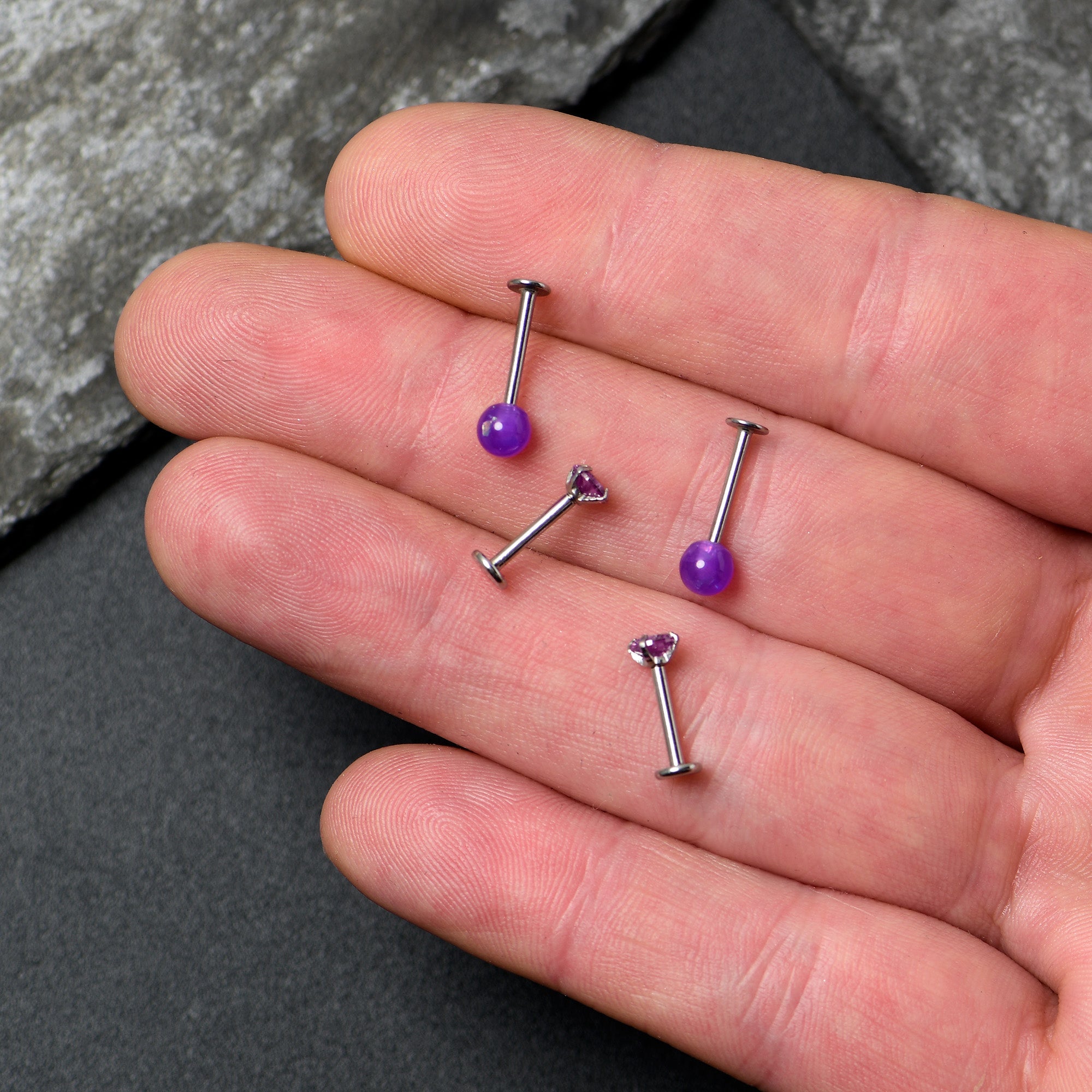 16G 5/16 3/8 Purple Gem Faux Opal Labret Monroe Tragus Set of 4
