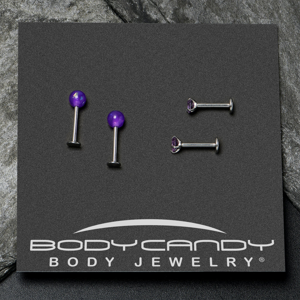 16G 5/16 3/8 Purple Gem Faux Opal Labret Monroe Tragus Set of 4