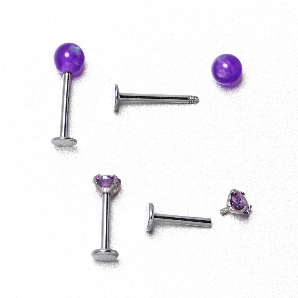 16G 5/16 3/8 Purple Gem Faux Opal Labret Monroe Tragus Set of 4