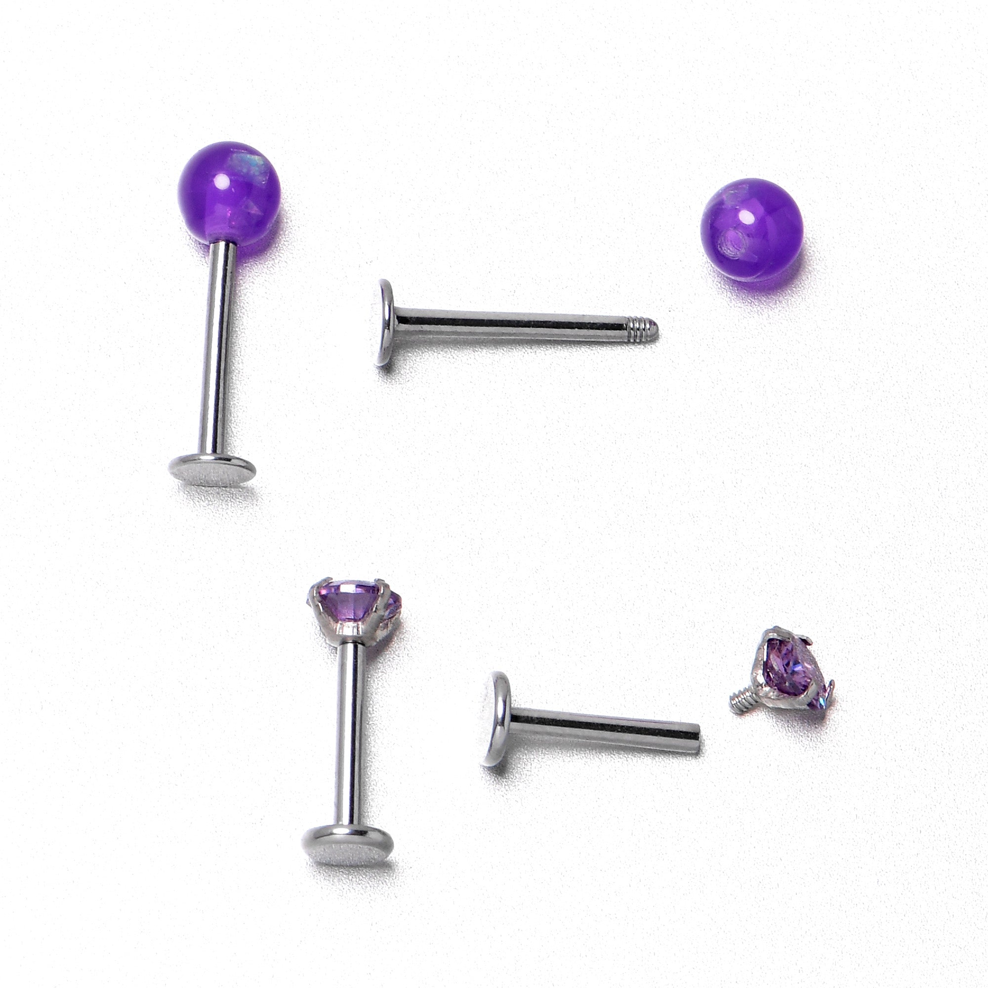 16G 5/16 3/8 Purple Gem Faux Opal Labret Monroe Tragus Set of 4