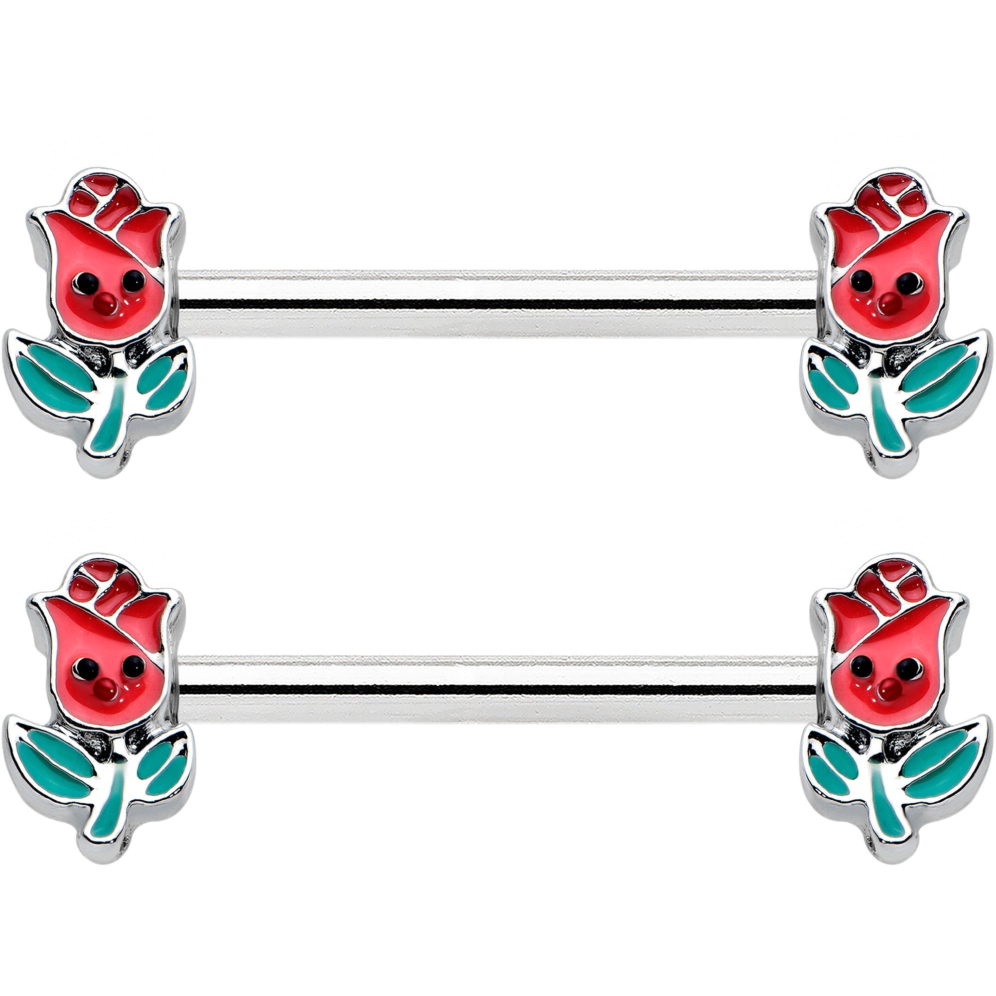 14G 9/16 Sweet Happy Rose Flower Barbell Nipple Ring Set