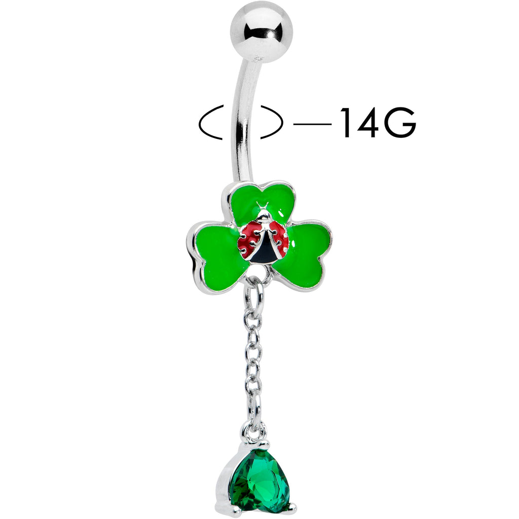 Green Gem Shamrock Ladybug St Patricks Dangle Belly Ring