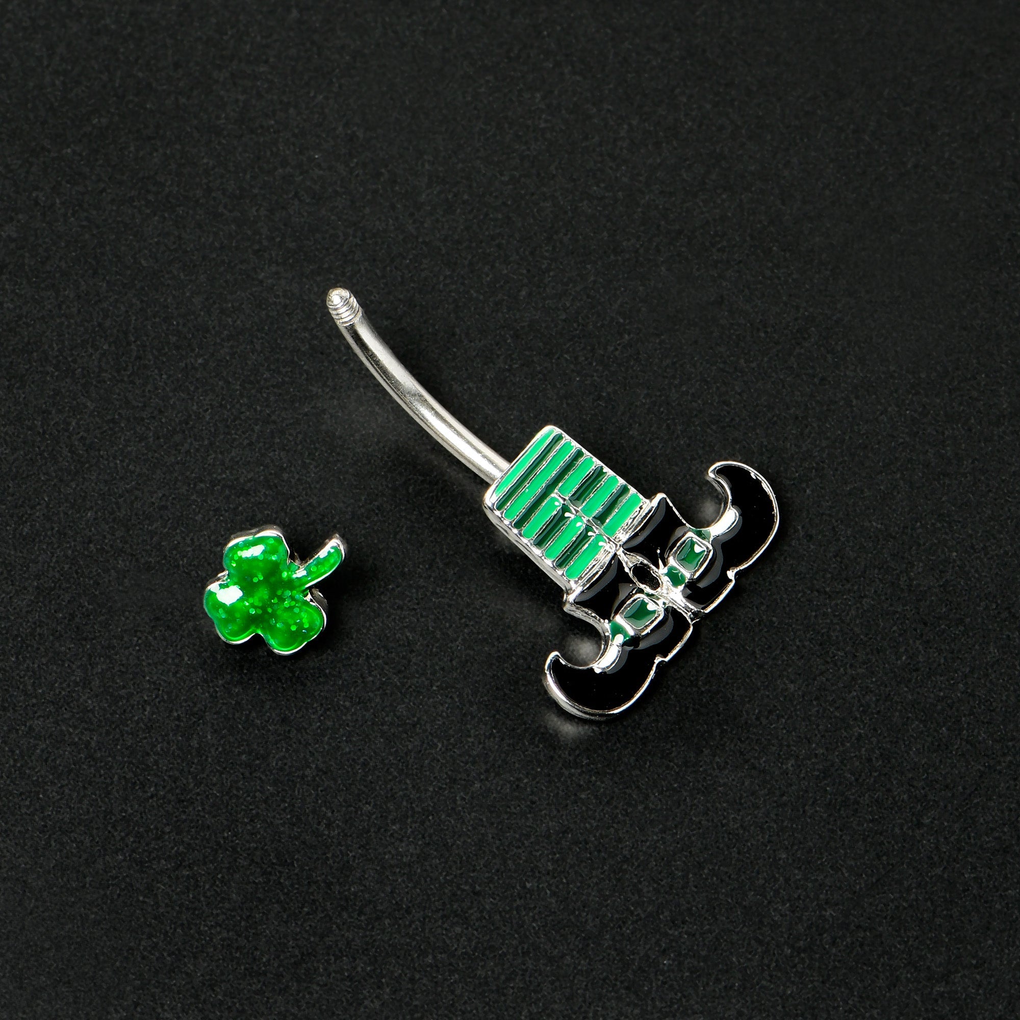 Leprechaun Legs Shamrock St Patricks Double Mount Belly Ring