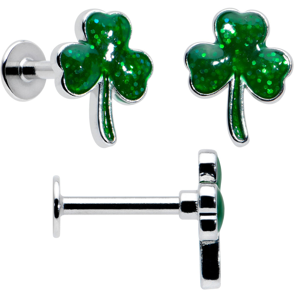 16G 1/4 Leprechaun Legs Shamrock UV Glow Labret Set of 3