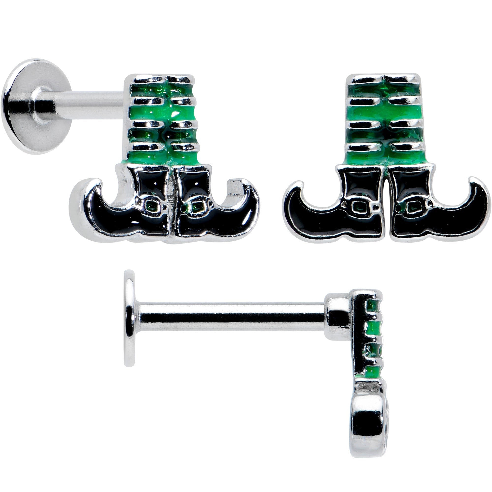 16G 1/4 Leprechaun Legs Shamrock UV Glow Labret Set of 3