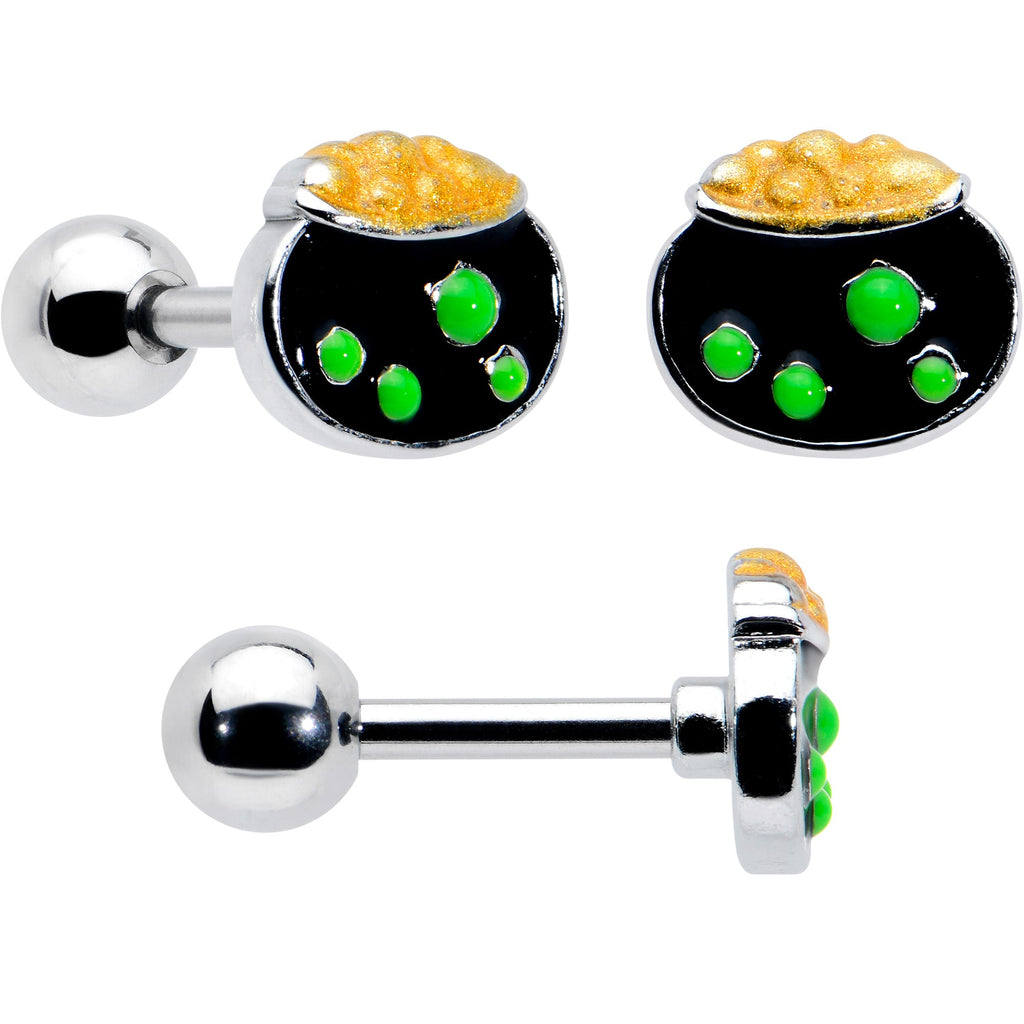 16G 1/4 Green Gem  Shamrock Pot of Gold Cartilage Earring Curation Set of 3