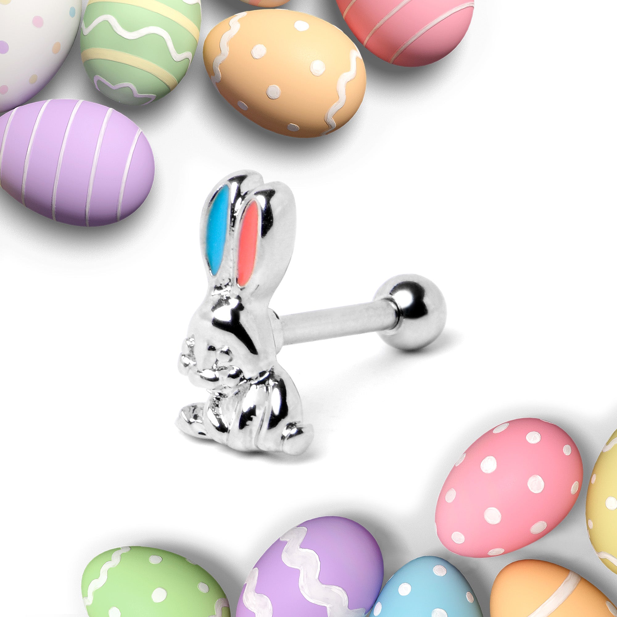16G 5/16 Easter Bunny Blue Red Ears Cartilage Tragus Earring