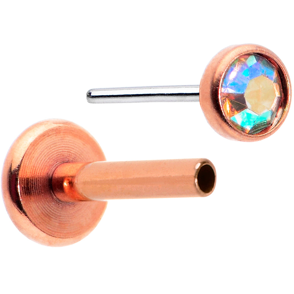 16G 5/16 Aurora Gem Rose Gold Tone Threadless Labret Monroe Tragus
