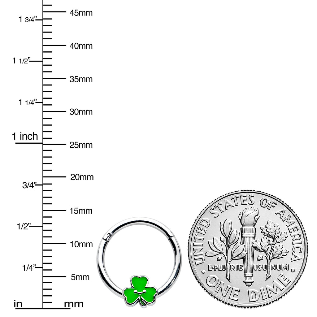 16G 3/8 Sweet Happy Shamrock St Patricks Hinged Segment Ring