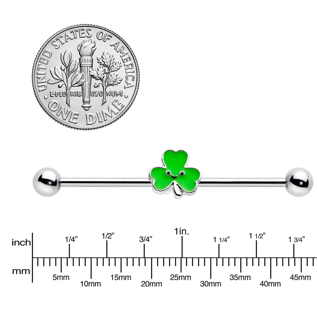 14G Sweet Happy Shamrock St Patricks Industrial Barbell 38mm