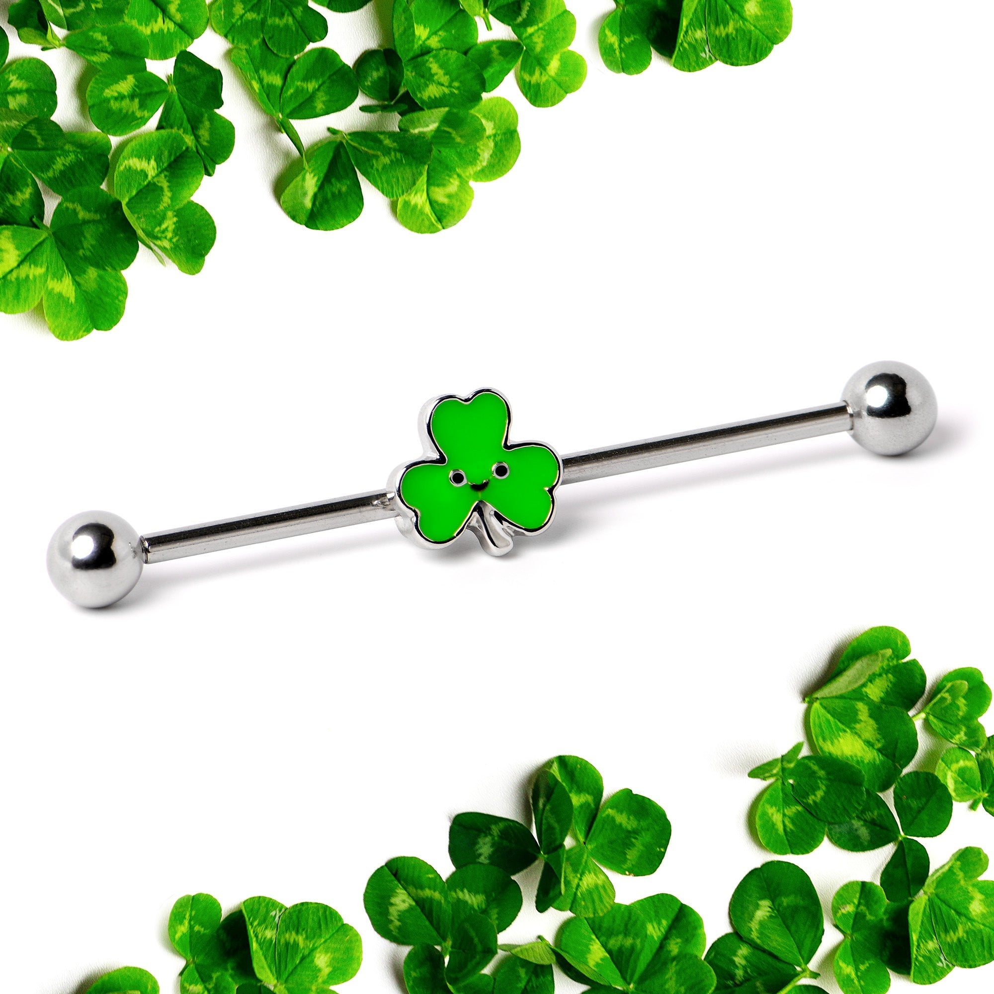 14G Sweet Happy Shamrock St Patricks Industrial Barbell 38mm