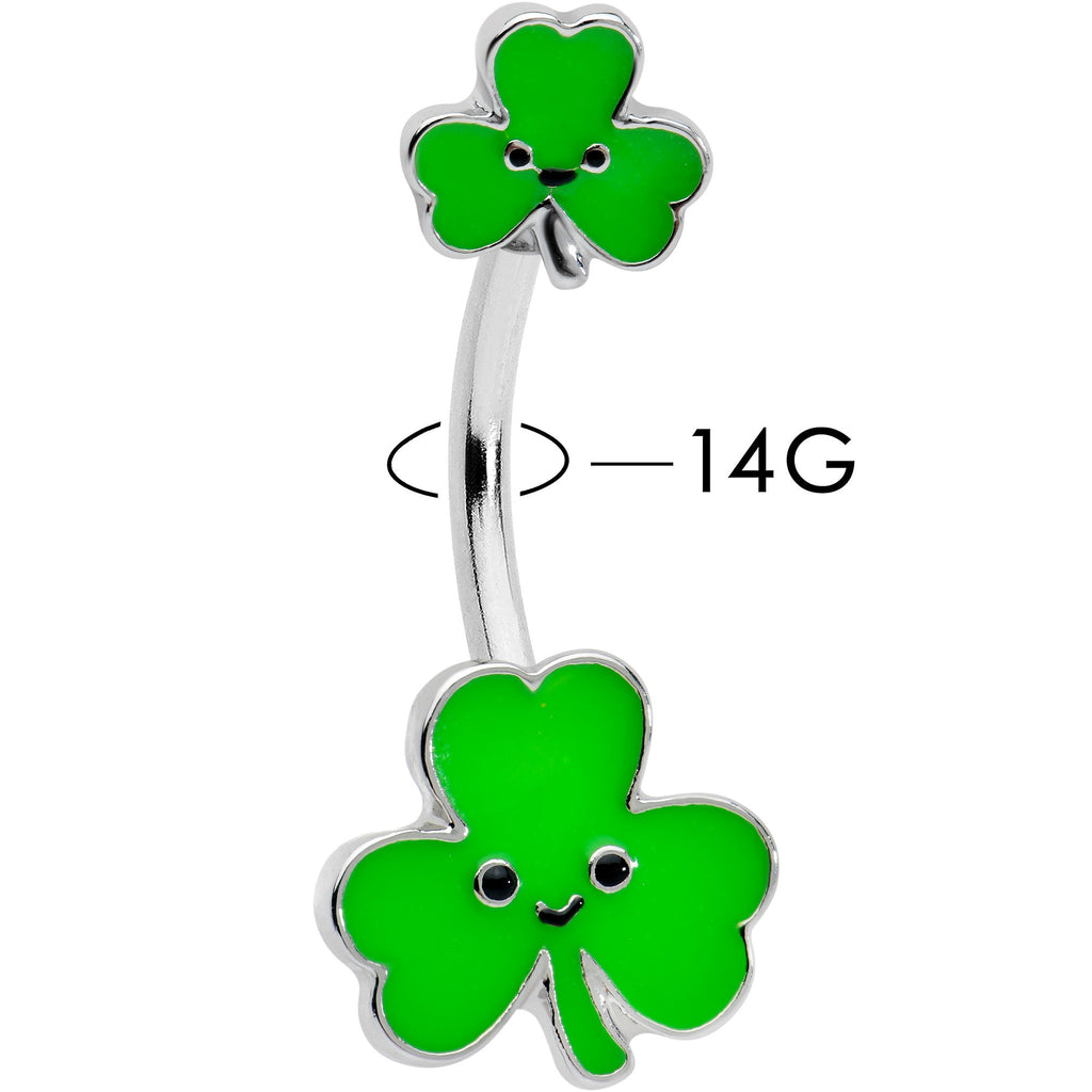Sweet Happy Shamrocks St Patricks Day Double Mount Belly Ring