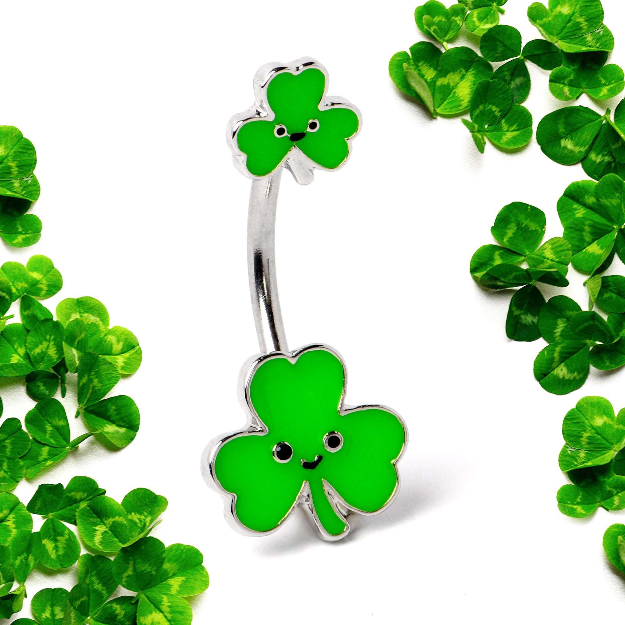 Sweet Happy Shamrocks St Patricks Day Double Mount Belly Ring