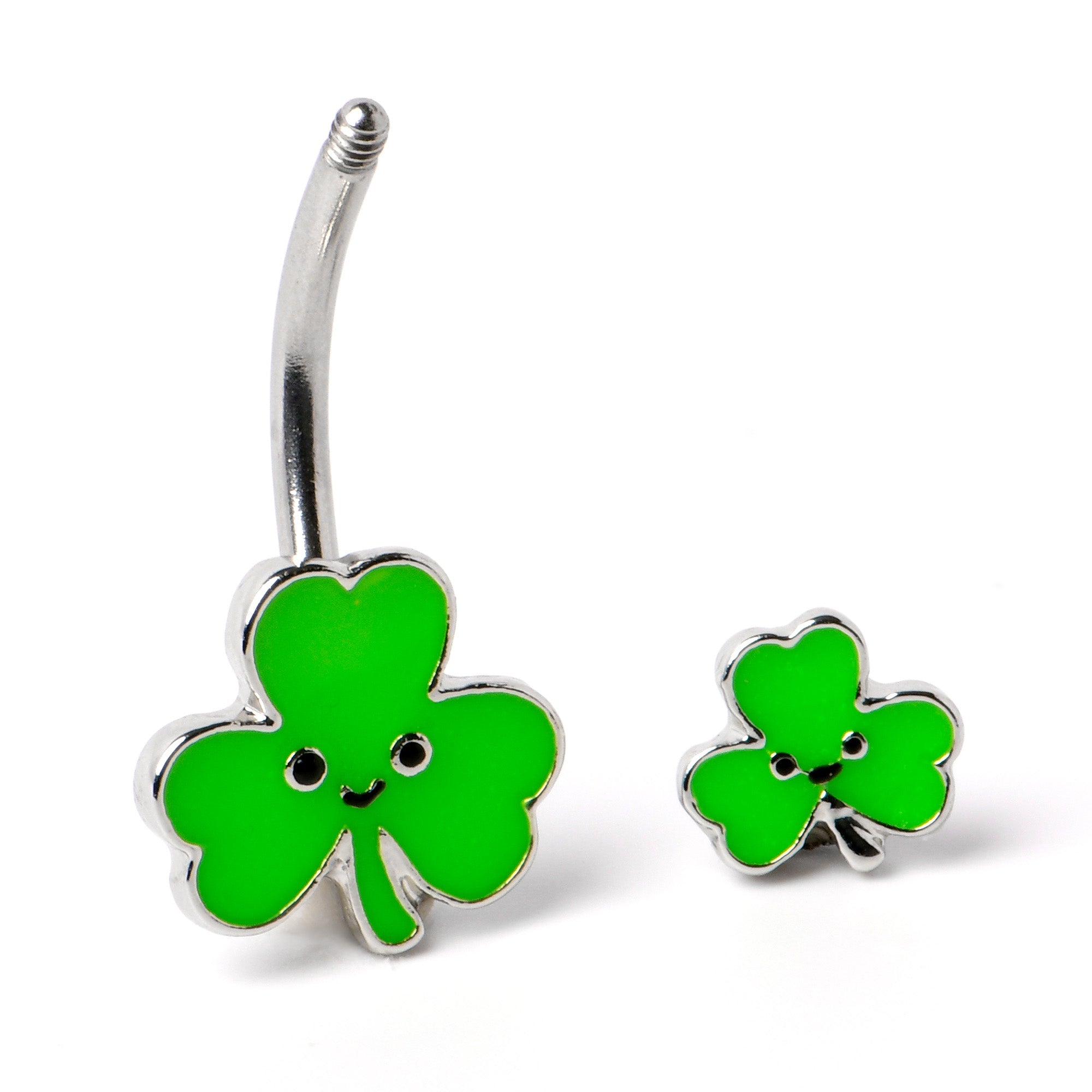 Sweet Happy Shamrocks St Patricks Day Double Mount Belly Ring