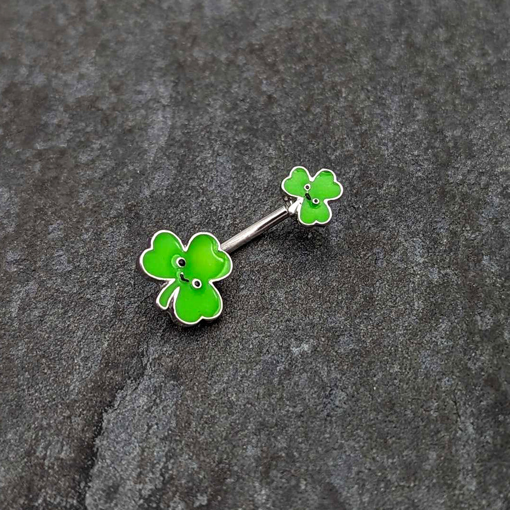 Sweet Happy Shamrocks St Patricks Day Double Mount Belly Ring
