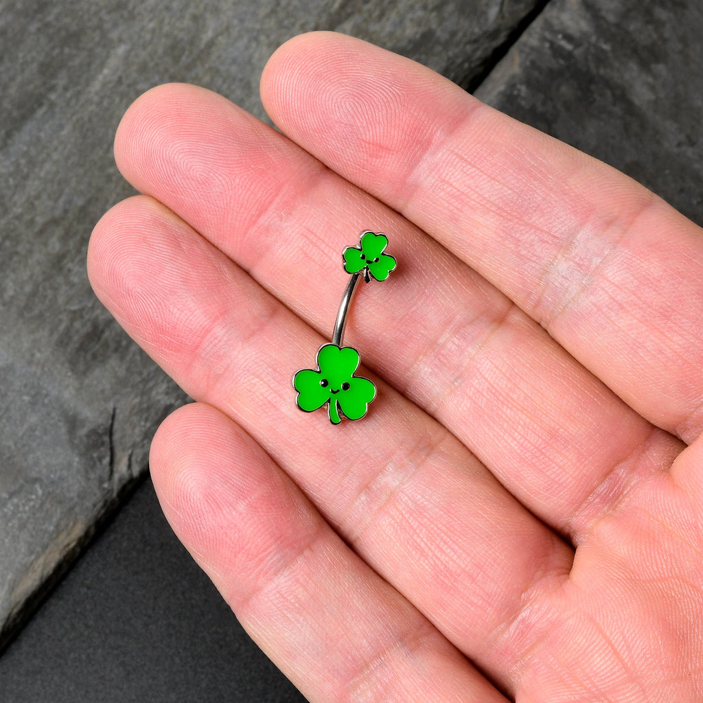 Sweet Happy Shamrocks St Patricks Day Double Mount Belly Ring