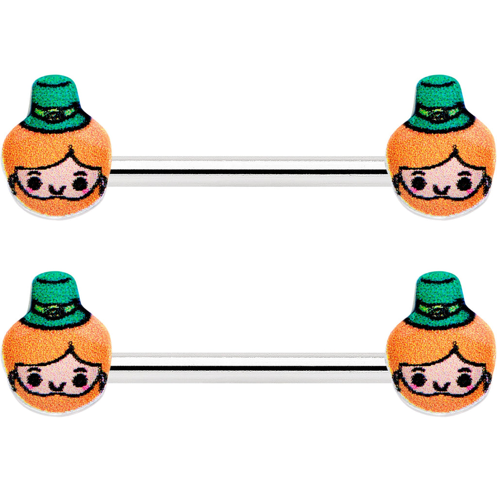 14G 9/16 Sweet Happy Leprechaun St Patricks Day Nipple Ring Set