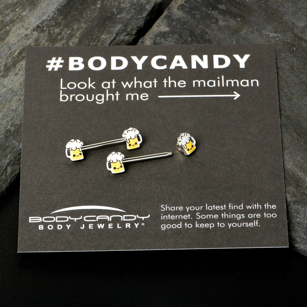 14G 9/16 Sweet Happy Beer St Patricks Barbell Nipple Ring Set