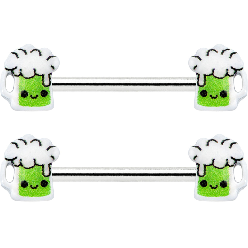 14G 9/16 Sweet Happy Green Beer St Patricks Day Nipple Ring Set