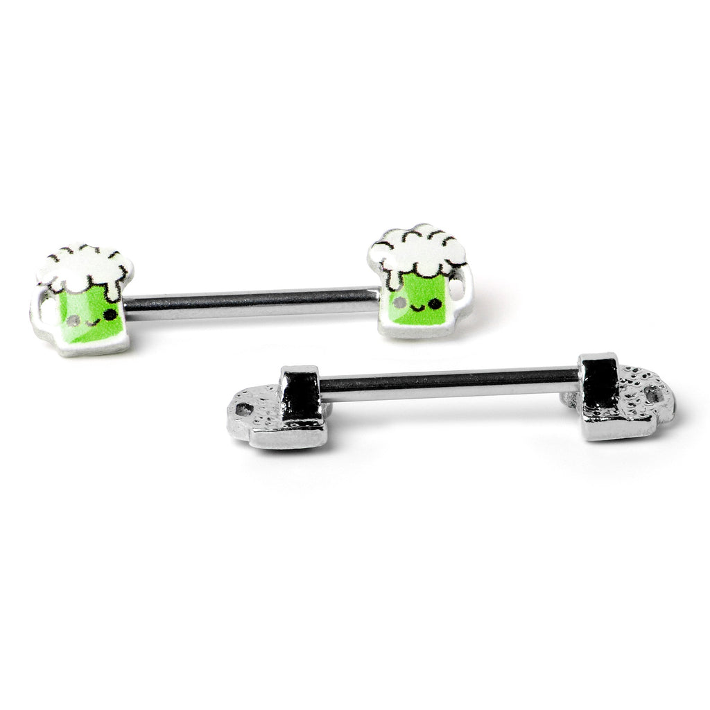 14G 9/16 Sweet Happy Green Beer St Patricks Day Nipple Ring Set