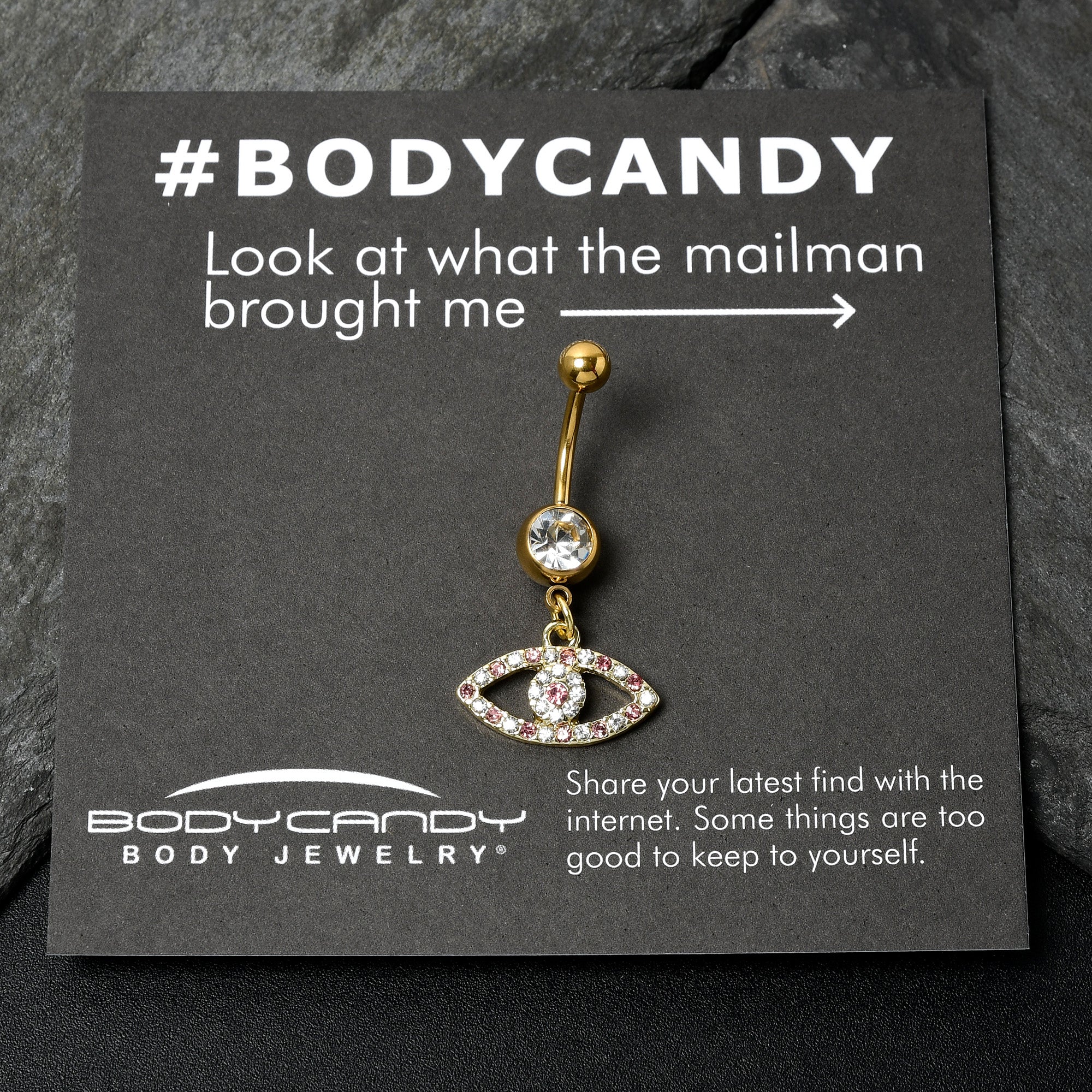 Pink Clear Gem Gold Tone Wide Eye Dangle Belly Ring