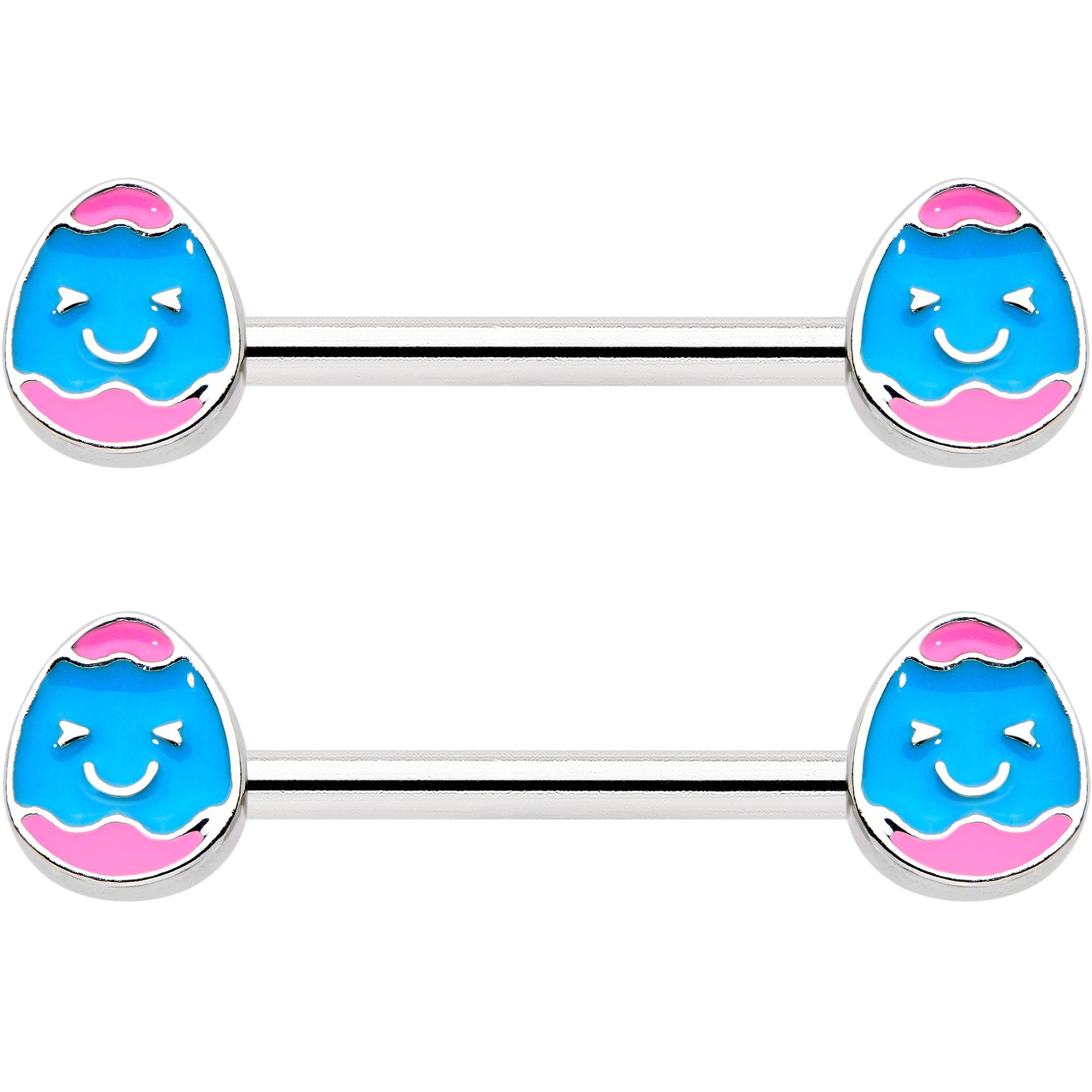 14G 9/16  Blue Pink Celebration Easter Egg Barbell Nipple Ring Set