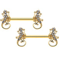 14G 9/16 Clear Gem Gold Hue Luscious Lizard Barbell Nipple Ring Set