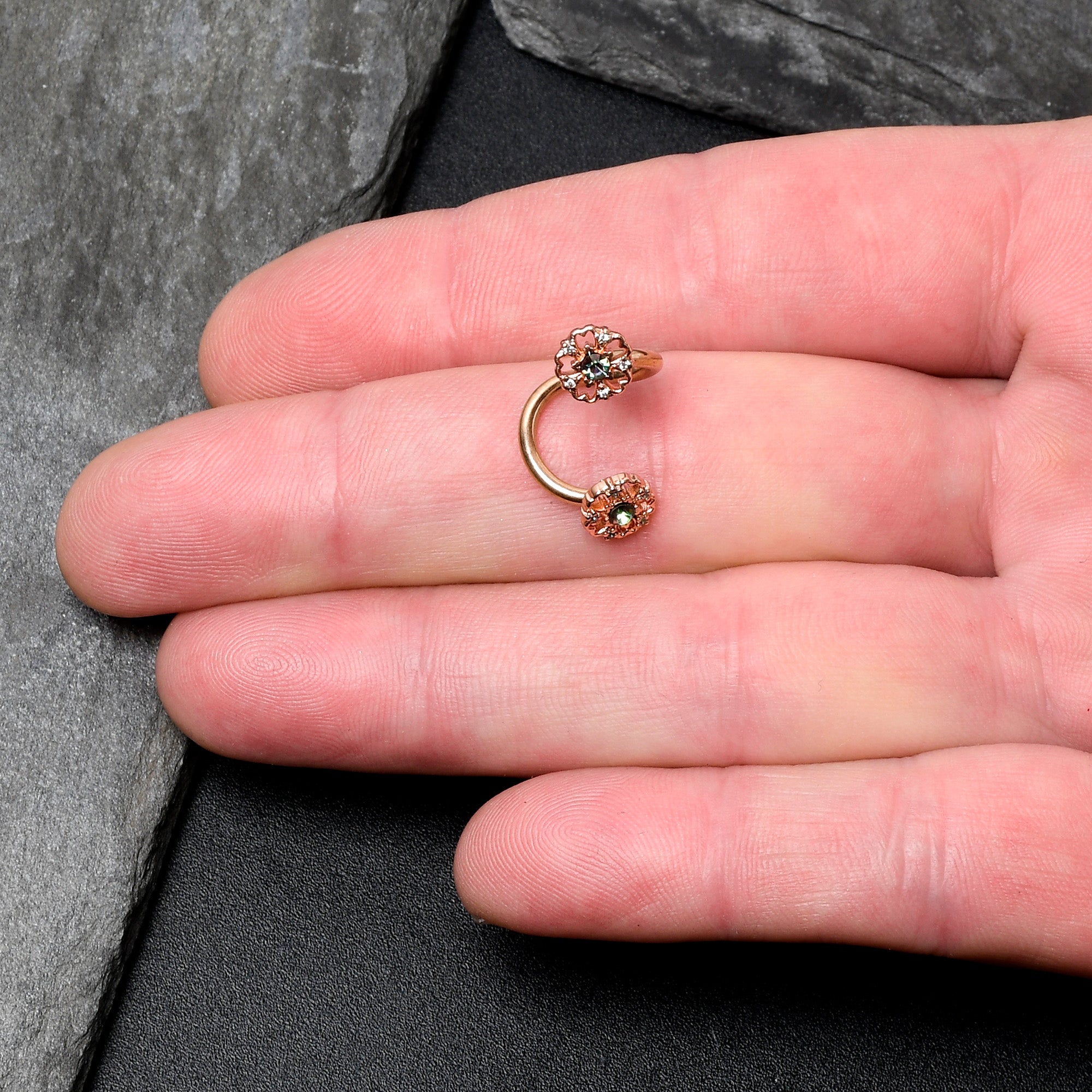 Vitrail Gem Rose Gold Tone Flower Spiral Twister Belly Ring