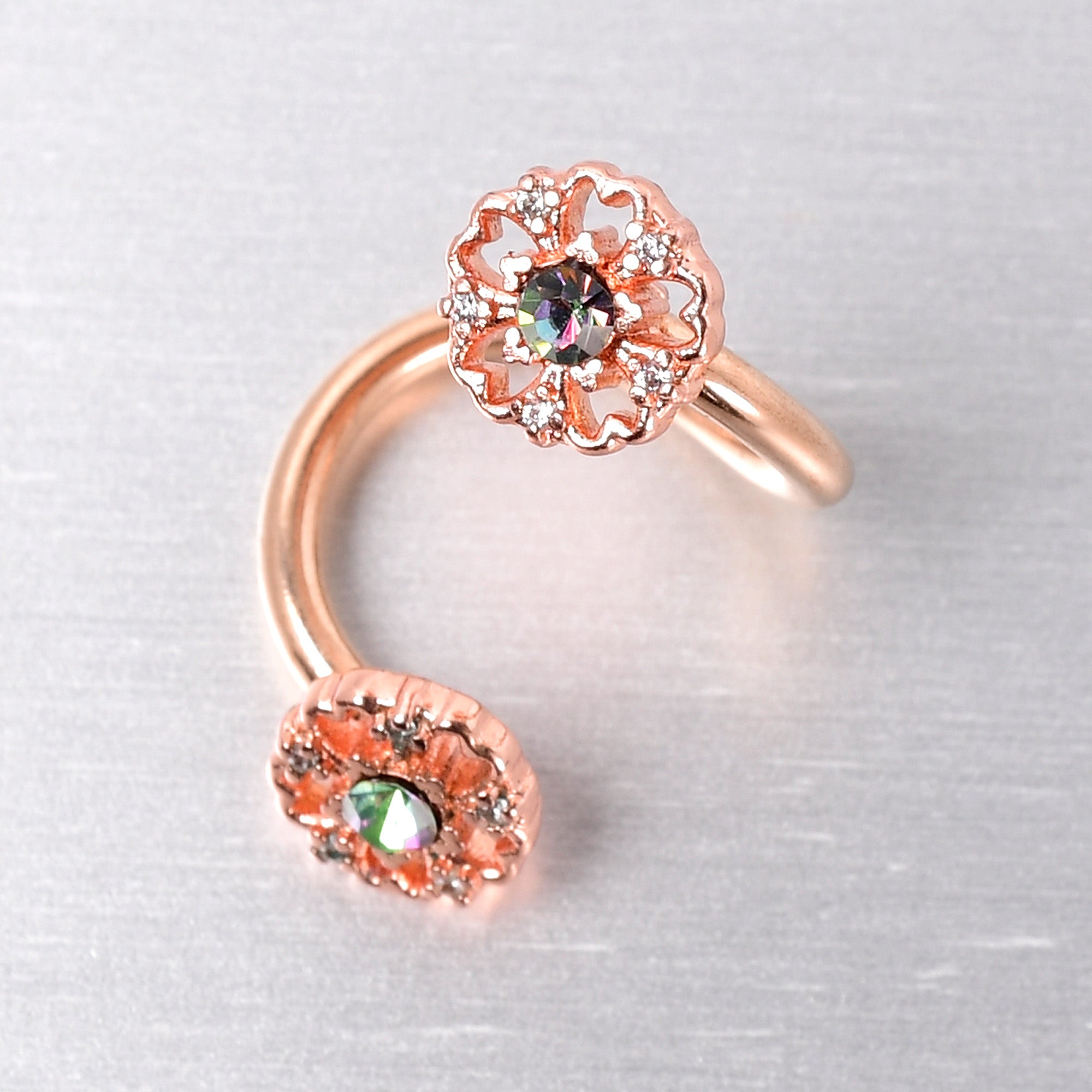 Vitrail Gem Rose Gold Tone Flower Spiral Twister Belly Ring