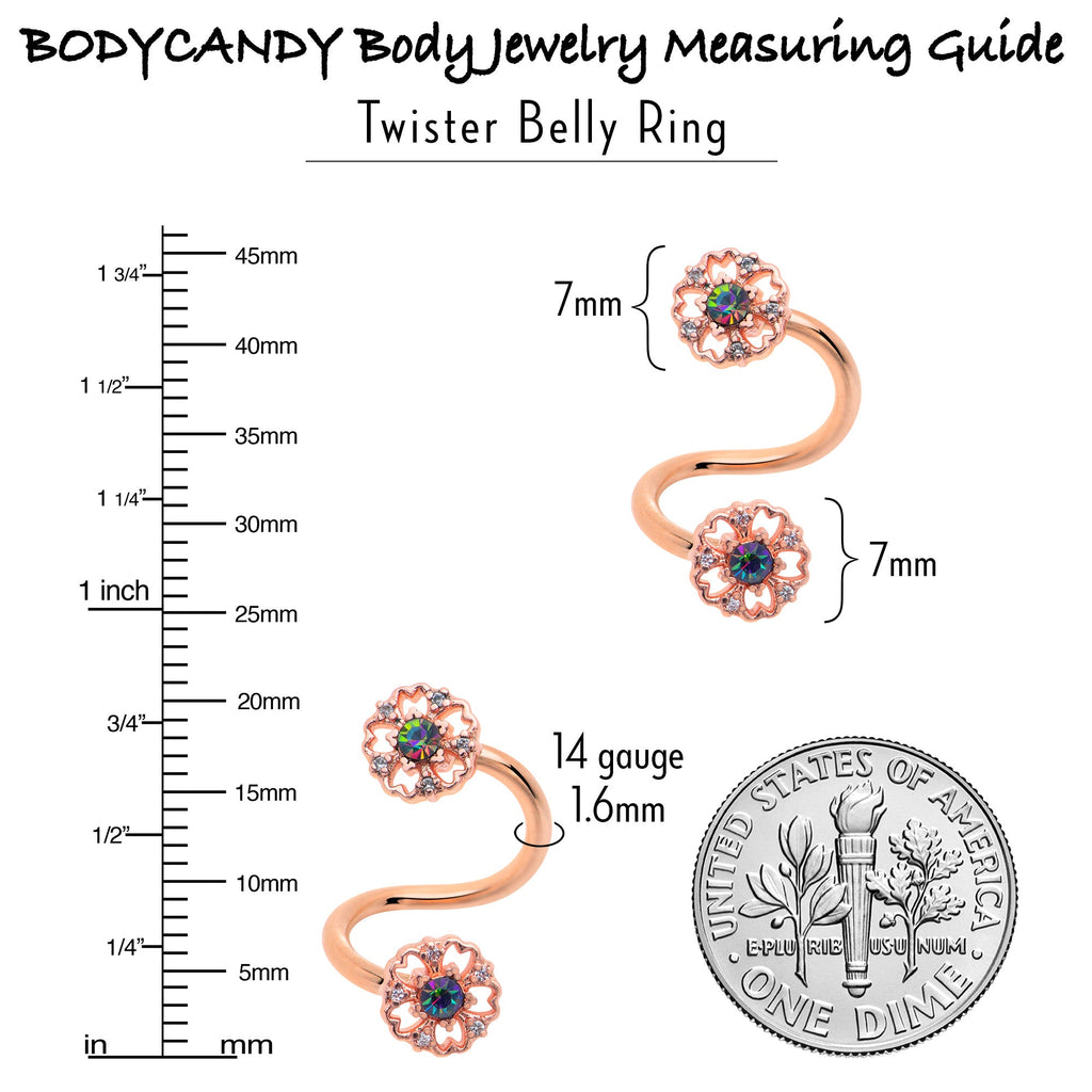 Vitrail Gem Rose Gold Tone Flower Spiral Twister Belly Ring