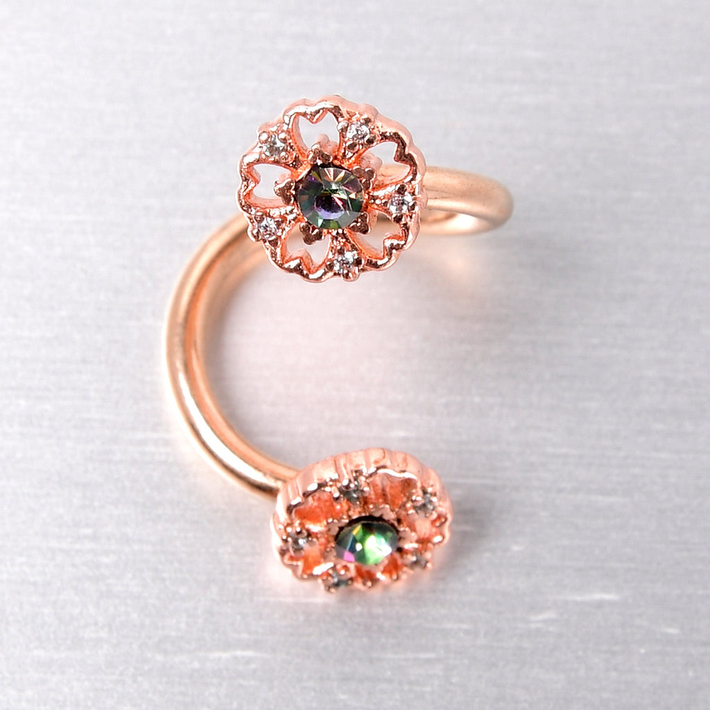 Vitrail Gem Rose Gold Tone Flower Spiral Twister Belly Ring