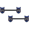 14G 9/16 Purple Blue Gem Black Opulent Owl Barbell Nipple Ring Set