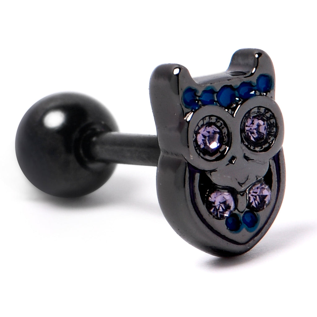 16G 1/4 Purple Gem Black Opulent Owl Cartilage Tragus Earring