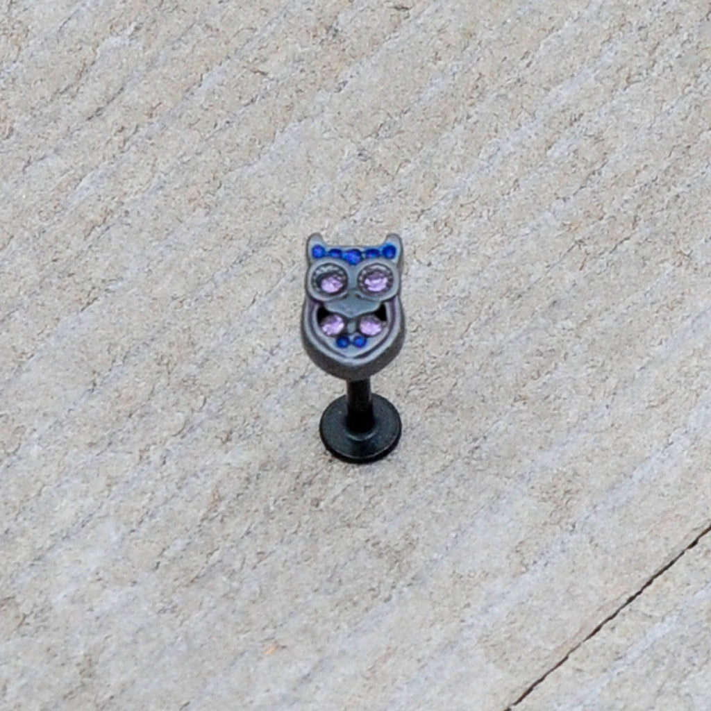16G 5/16 Purple Gem Black Opulent Owl Labret Monroe Tragus