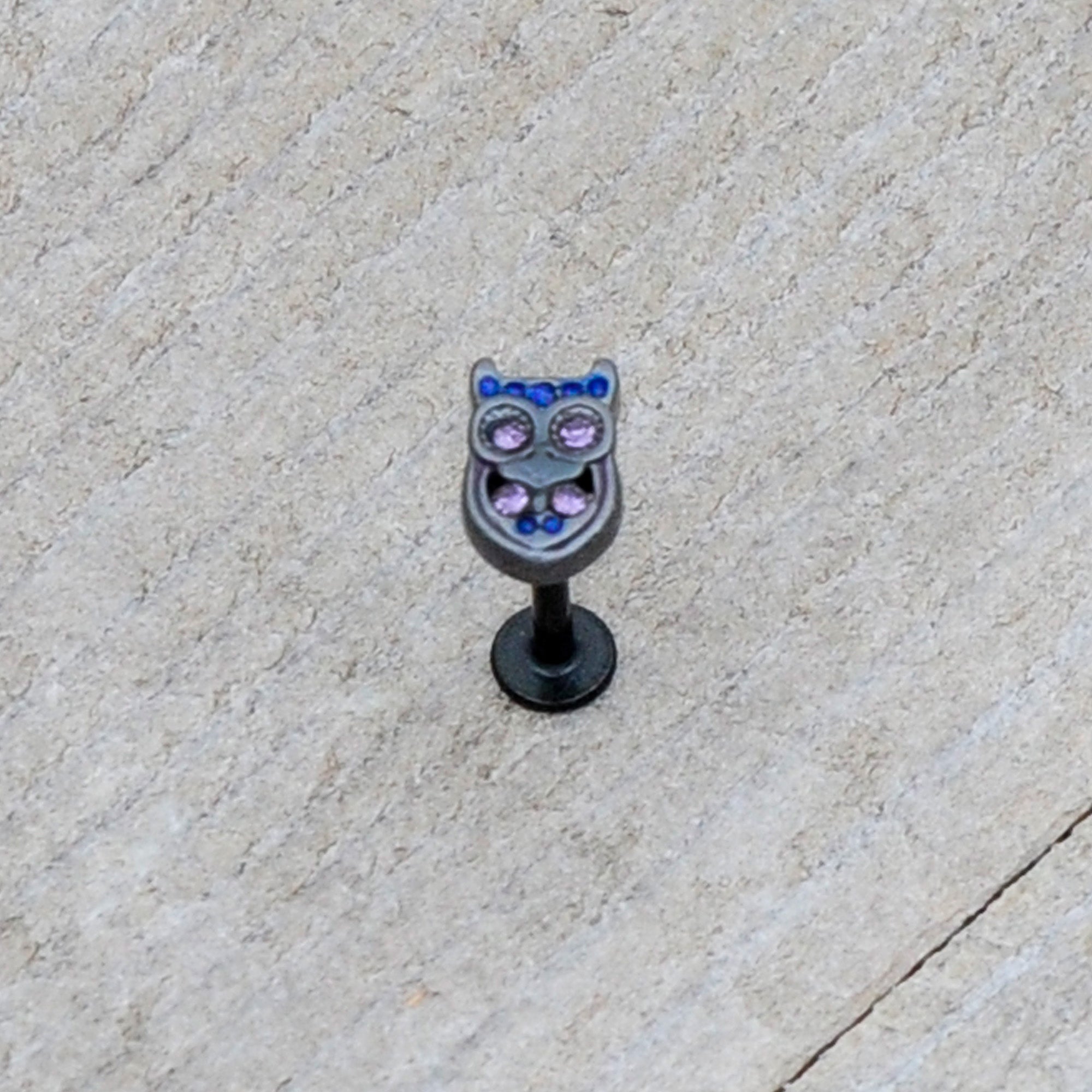 16G 5/16 Purple Gem Black Opulent Owl Labret Monroe Tragus