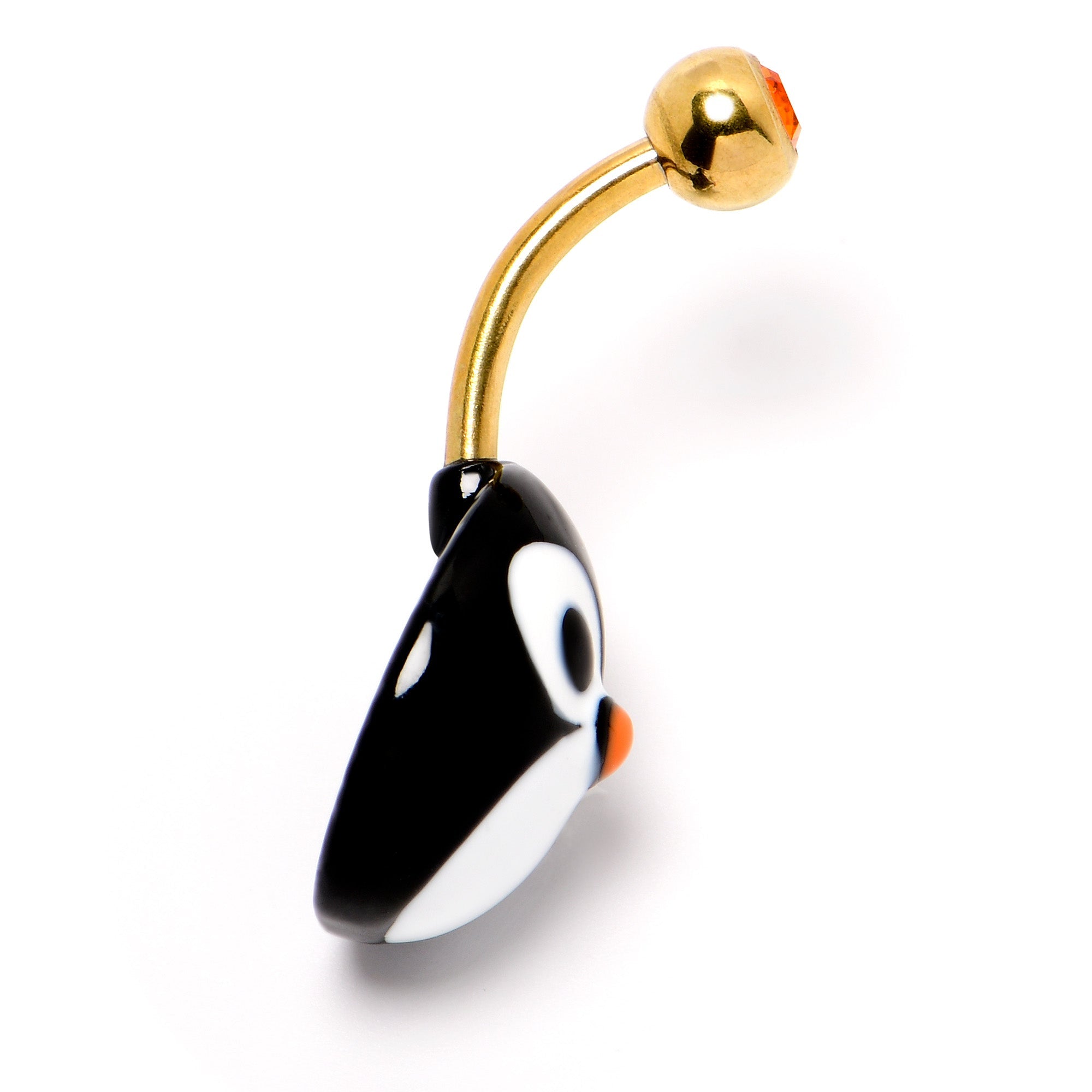Red Gem Gold Tone Round Face Penguin Holiday Winter Belly Ring
