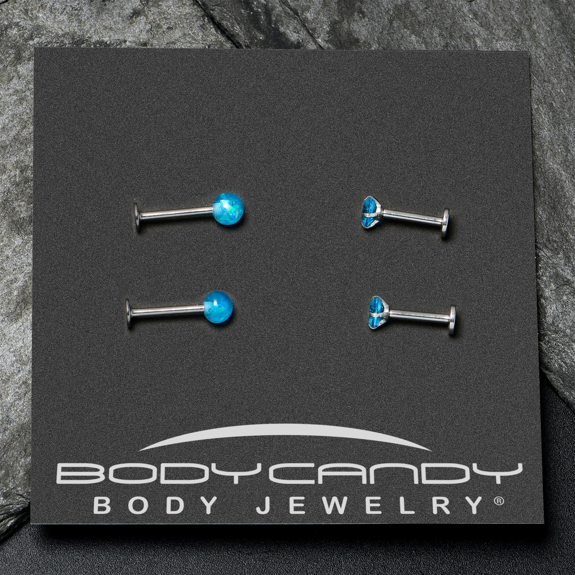 16G 5/16 3/8 Blue Gem Faux Opal Labret Monroe Tragus Set of 4