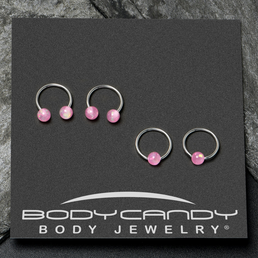 16G 3/8 Pink Faux Opal Horseshoe BCR Captive Ring Set of 4